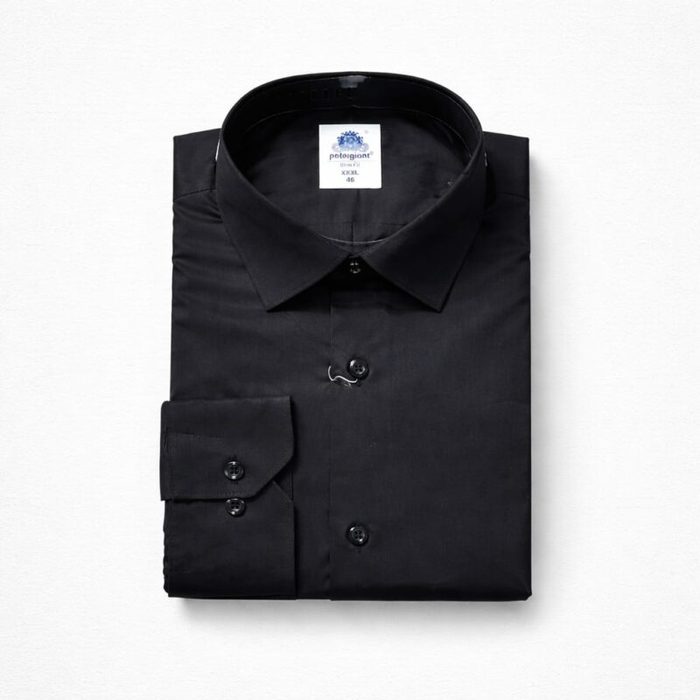 Classic Long Sleeve Plain Glossy Dress Shirt For Men – Black