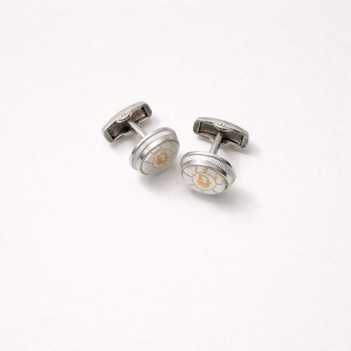 Classic White Marble Monogram Cufflinks For Men – Silver & Gold Detail