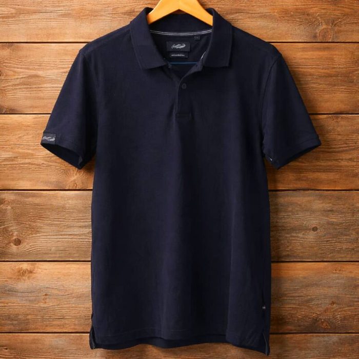 Men’s Wrinkle-Recovery Classic Crocodile Polo Shirt – Navy Blue — image 1