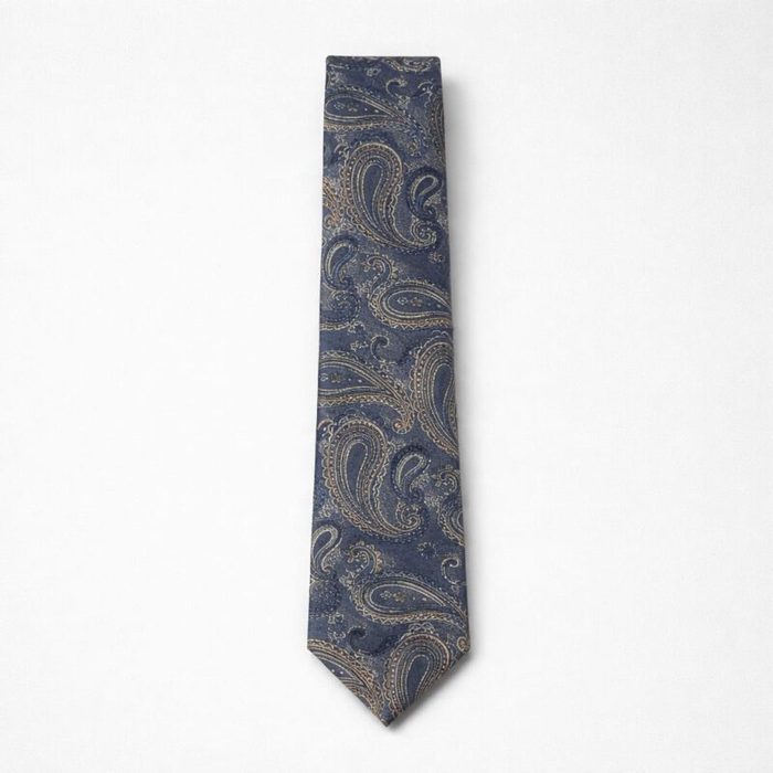 Elegant Dusty Blue Paisley Tie Pocket Square Set for Men