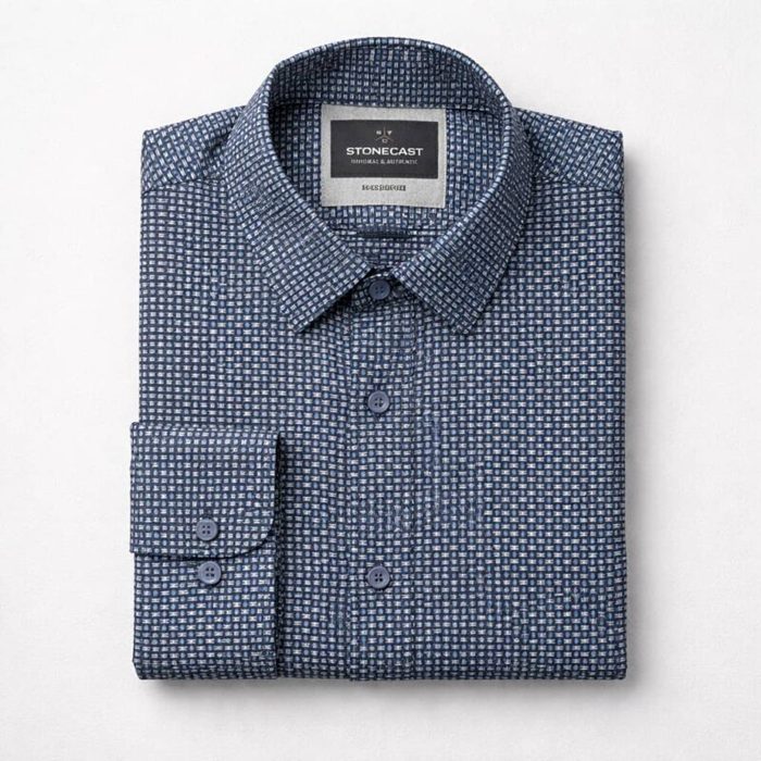 Lerros Men’s Geometric Micro-Print Long Sleeve Dress Shirt – Blue/White — image 1