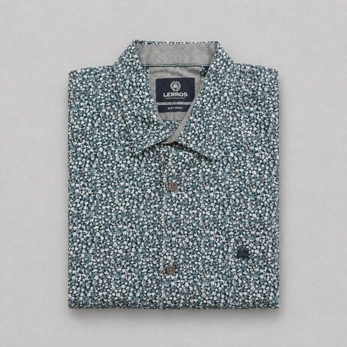 Lerros Men’s Soft Micro Print Long Sleeve Shirt – Fjord Blue — image 1