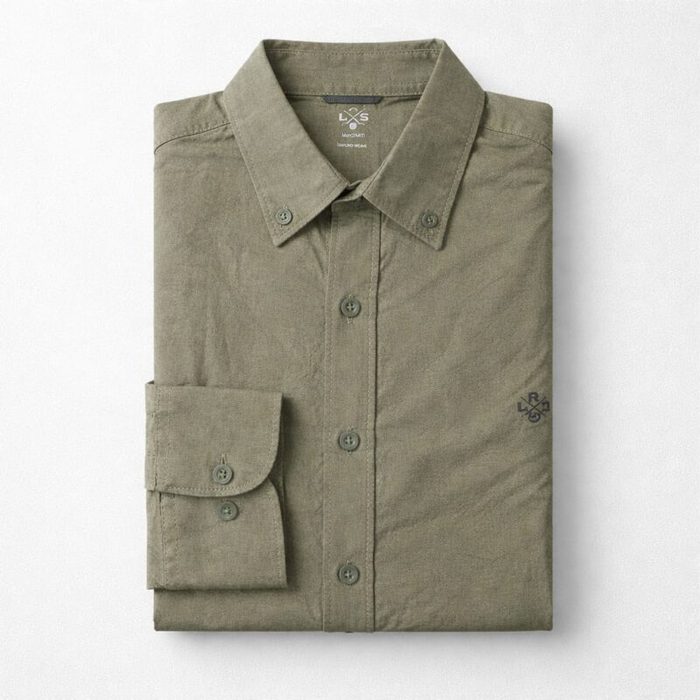 Lxs Mens Oxford Embroidered Long Sleeve Shirt Olive Green