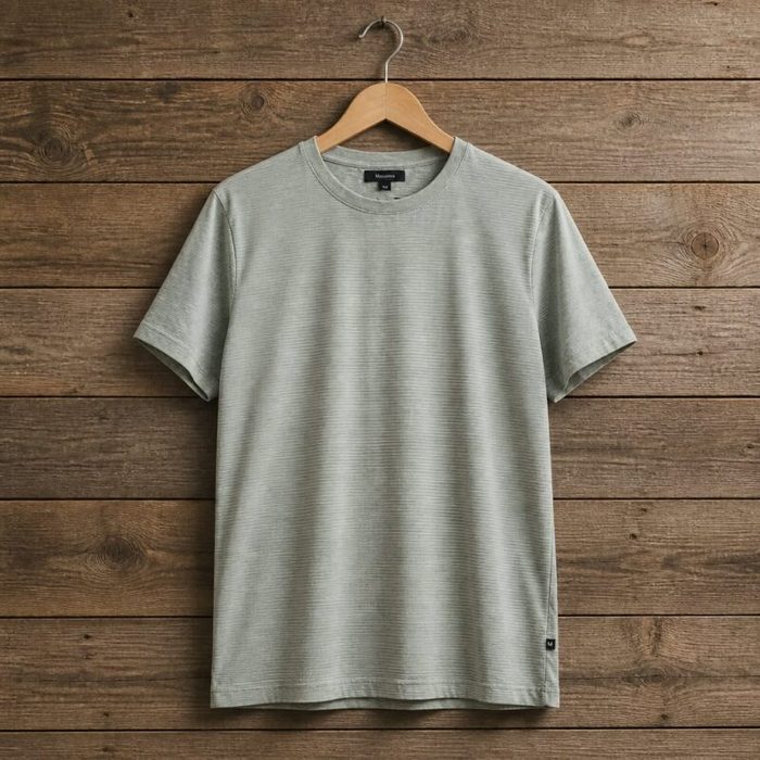 Massimo Men’s Textured Crew Neck Cotton T-Shirt – Sage Green — image 1