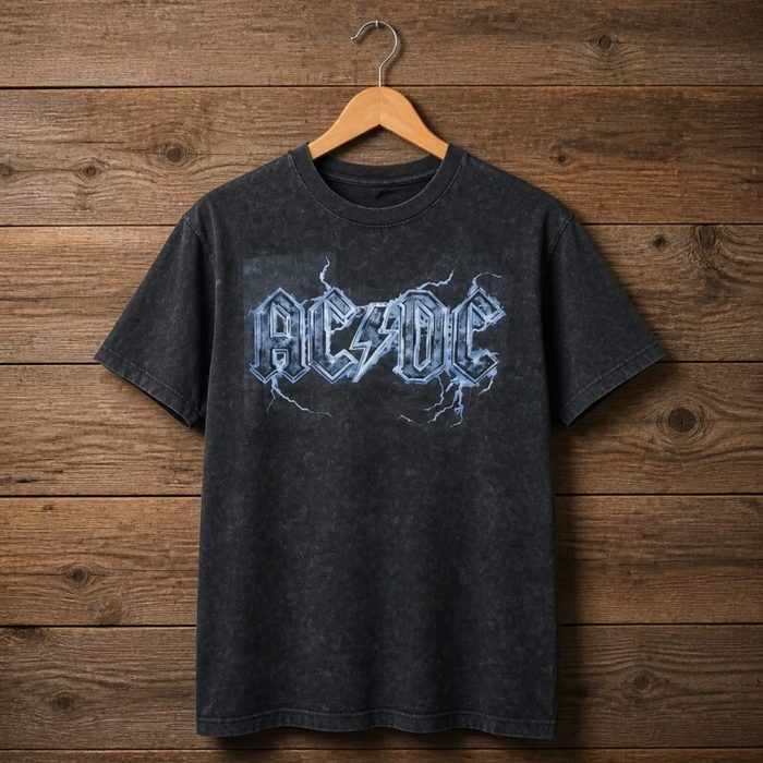 Men’s AC/DC Graphic Crew Neck T-Shirt – Vintage Washed Black — image 1