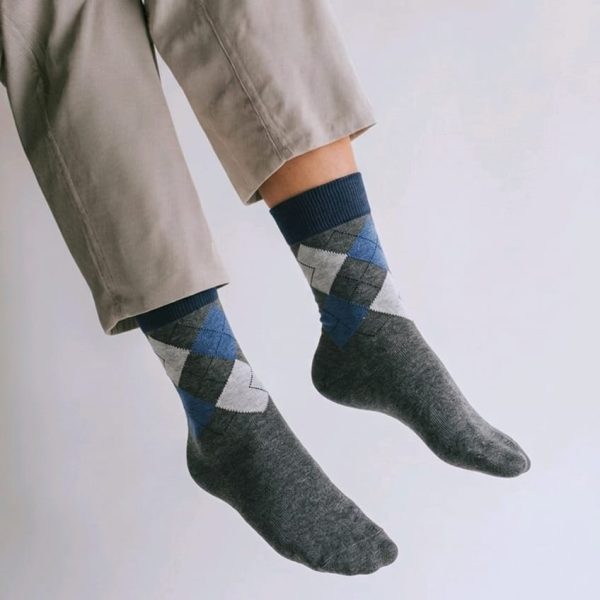 Men’s Argyle Crew Socks -Dark Grey/Blue/White — image 1
