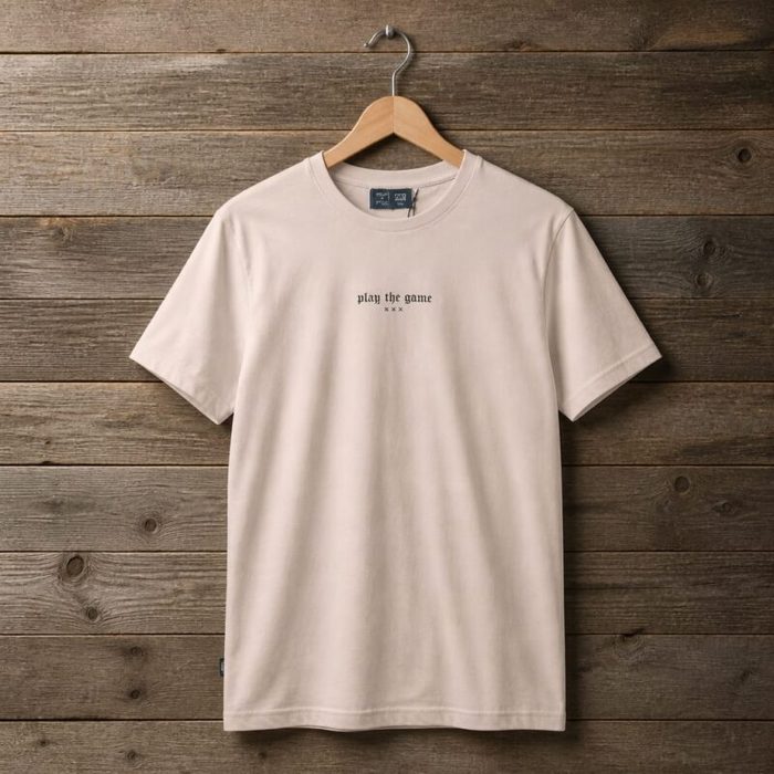 Men’s “BOLD – Play the Game” Front & Back Graphic Crew Neck T-Shirt – Cream Beige — image 1