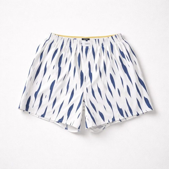 Zara Men’s Abstract Print Relaxed Boxer Shorts – White & Blue — image 1