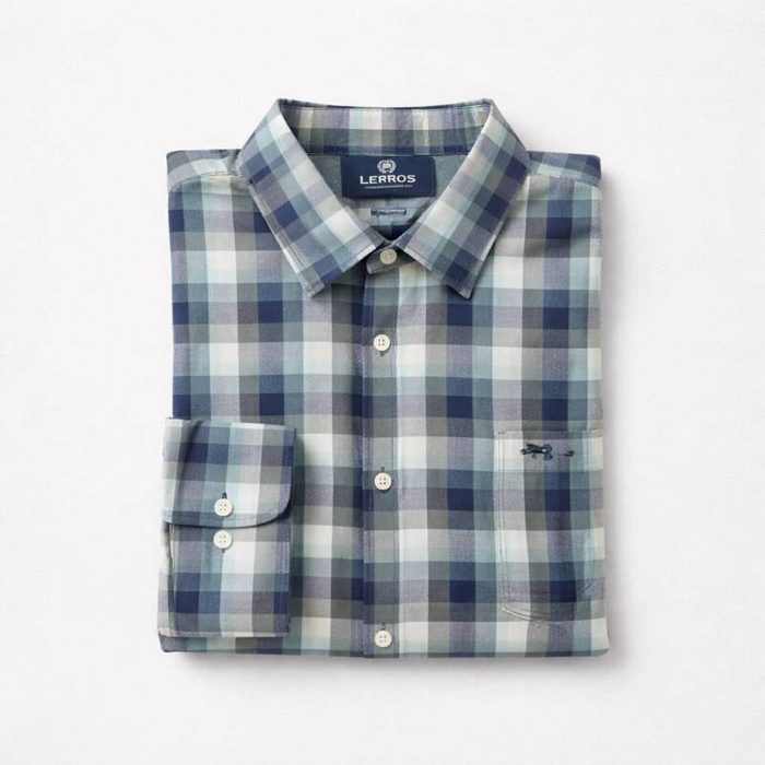 Lerros Men’s Checkered Long Sleeve Shirt – Blue/Grey/White — image 1