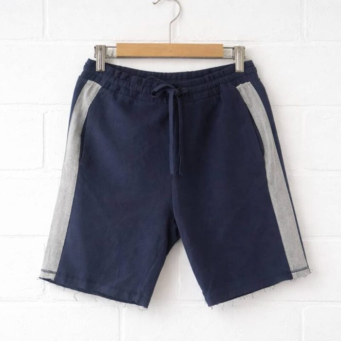 Men’s Classic Contrast Panel Drawstring Rugged Jogger Shorts – Navy Blue / Ash — image 1