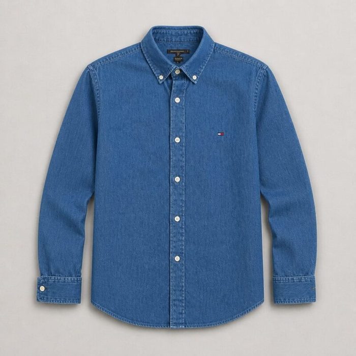 Men’s Classic Denim Button-Down Long Sleeve Shirt – Blue — image 1