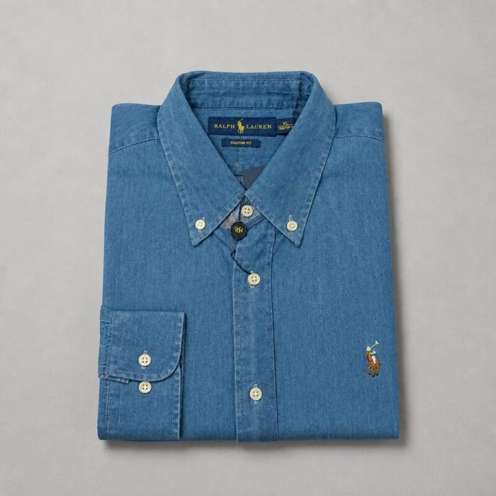 Men’s Classic Denim Button-Down Long Sleeve Shirt – Blue — image 1