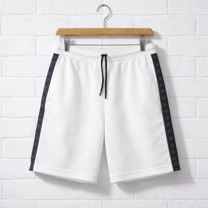 Mens Classic Drawstring Taped Sweat Jogger Shorts White