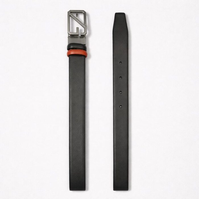 Men’s Classic Dual Tone Geometric Buckle Leather Belt – Black/Brown