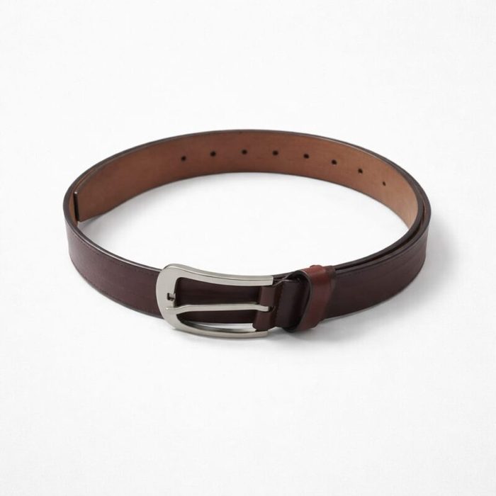 Men’s Classic Leather Double Keeper Formal Buckle Belt – Brown