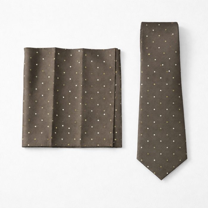 Men’s Classic Micro Dot Tie & Pocket Square – Olive Brown