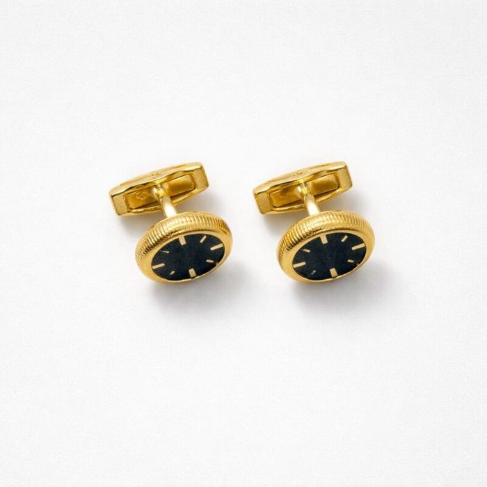 Men’s Classic Oval Cufflinks With Black Enamel Center – Gold-Tone — image 1