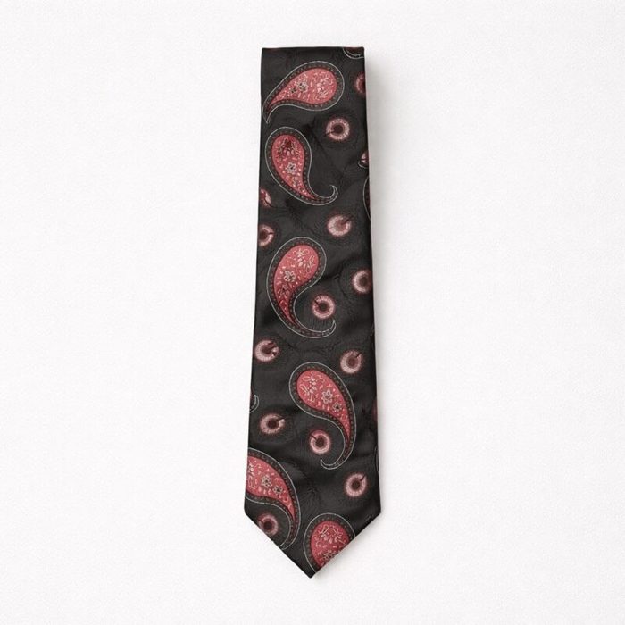Mens Classic Paisley Tie Pocket Square Set Black Red Paisley