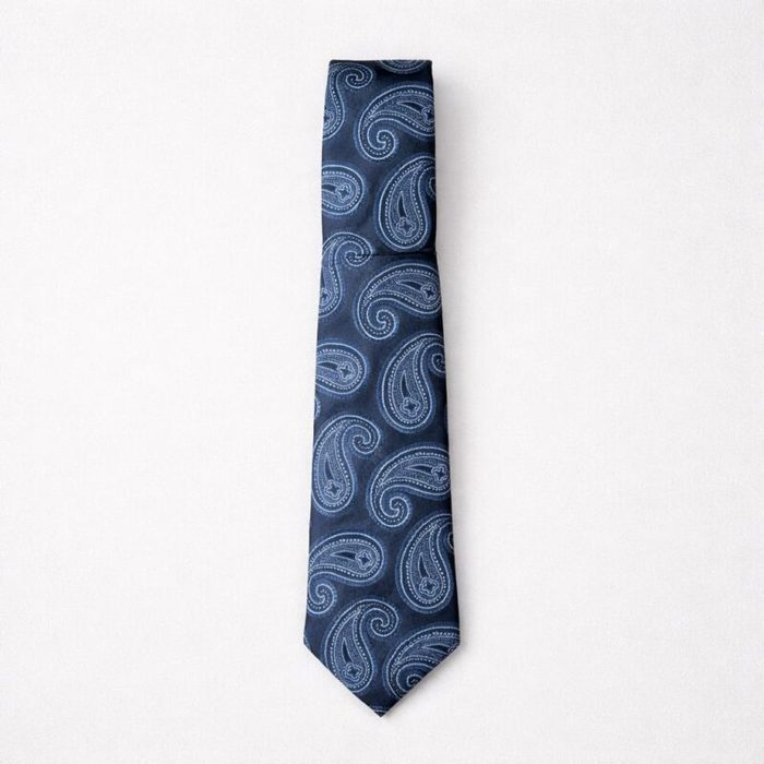 Mens Classic Paisley Tie Pocket Square Set Charcoal Grey Light Blue