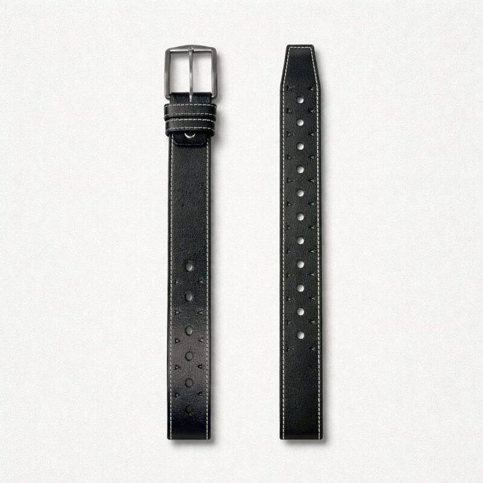 Men’s Classic Perforated Double Keeper Leather Buckle Belt – Black — image 1