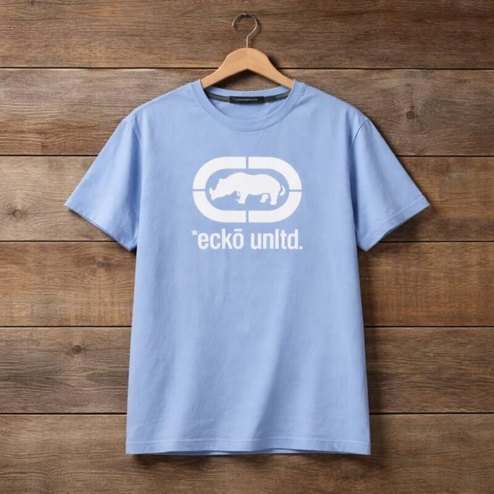 Men’s Classic Rhino Logo Graphic Print Crew Neck T-Shirt – Sky Blue — image 1