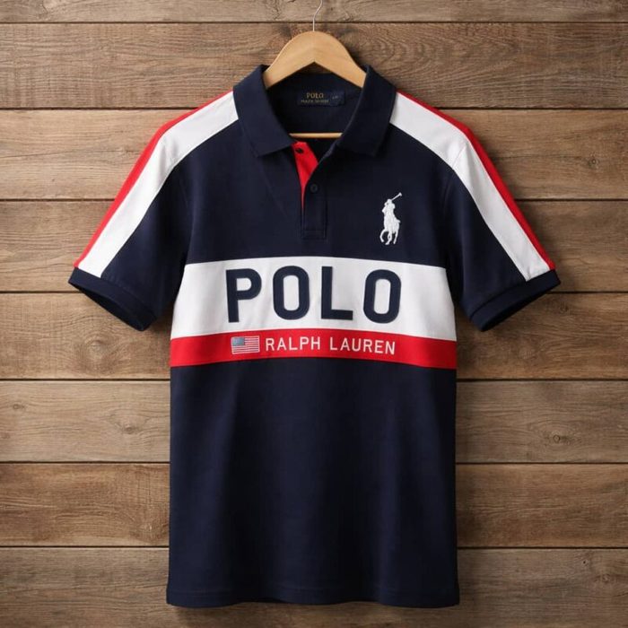 Men’s Color Block Elite Short Sleeve Polo Shirt – Navy Blue/White/Red — image 1