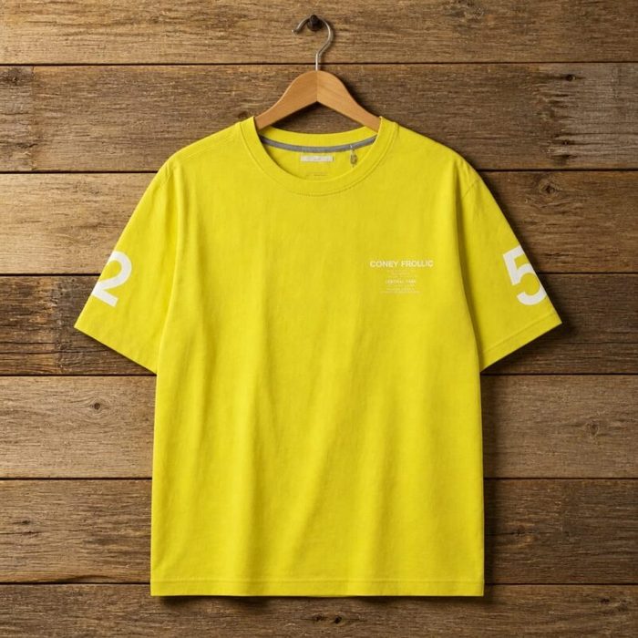 Men’s Coney Frolic Oversized Graphic Print Crew Neck T-Shirt – Bright Yellow — image 1