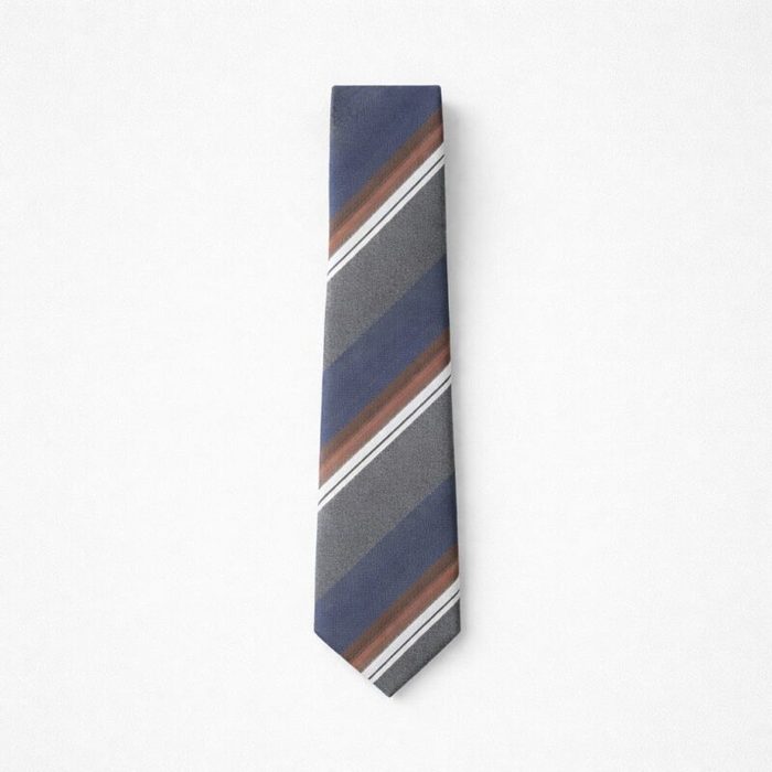 Men’s Diagonal Stripe Tie- Navy Blue/Charcoal Gray/Brown/White — image 1