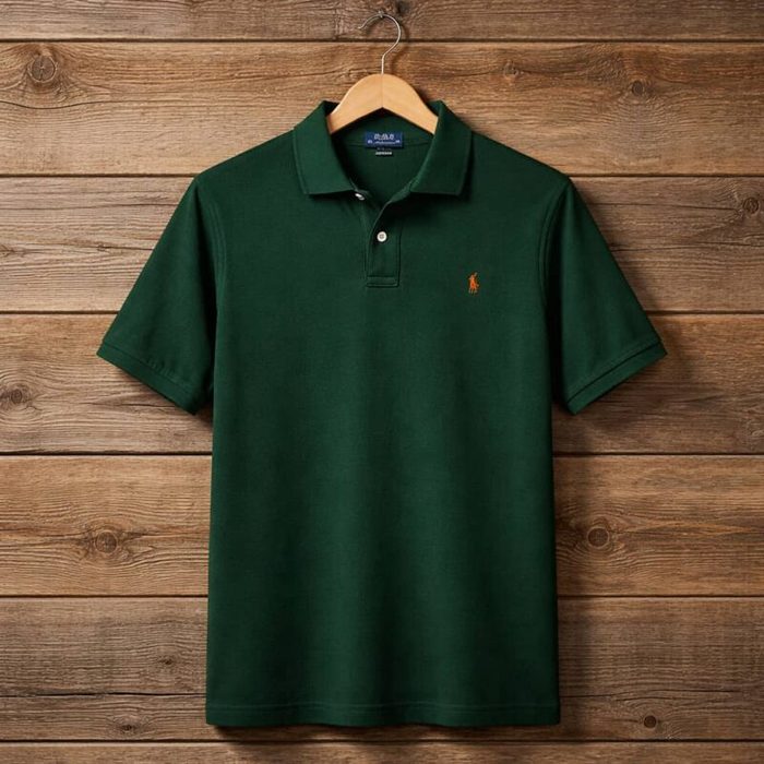 Men’s Pique Embroidered Short Sleeve Polo Shirt – Hunter Green — image 1