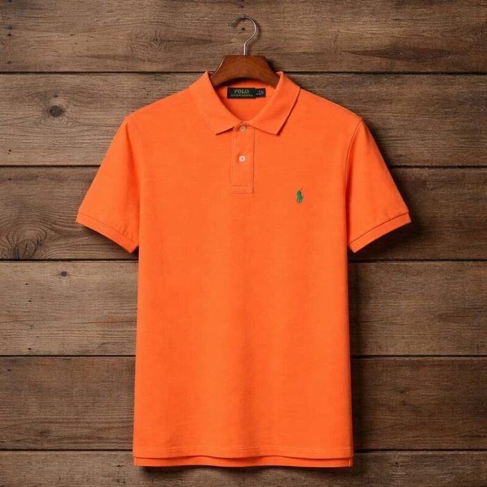 Men’s Pique Embroidered Short Sleeve Polo Shirt – Orange — image 1