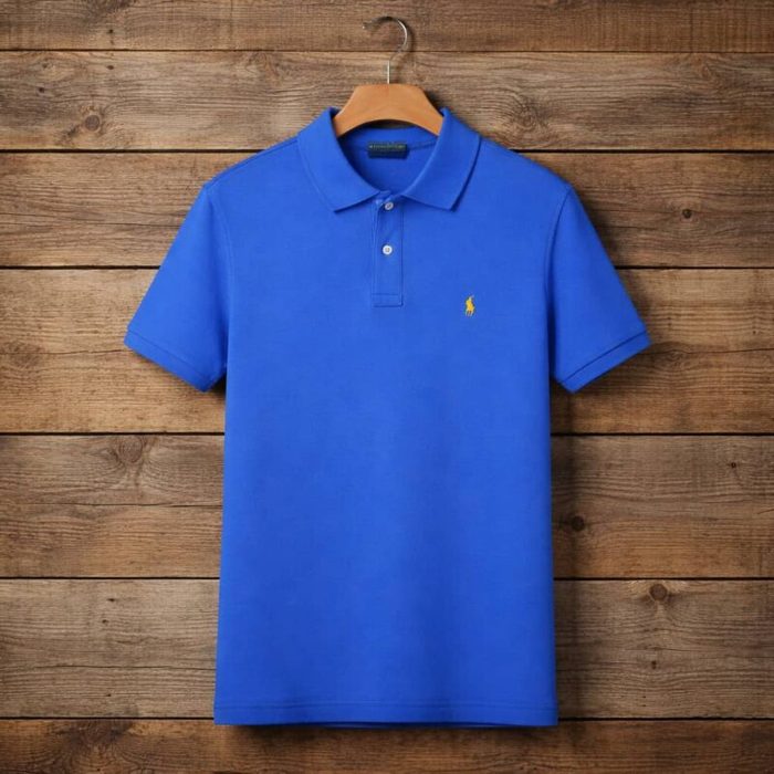 Men’s Pique Embroidered Short Sleeve Polo Shirt – Royal Blue — image 1