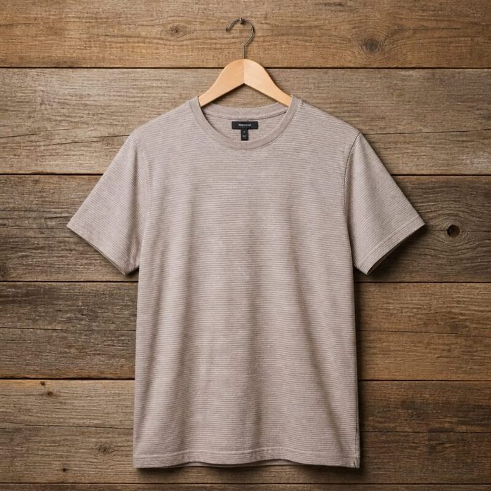 Men’s Micro Stripe Crew Neck Cotton T-Shirt – Light Taupe — image 1