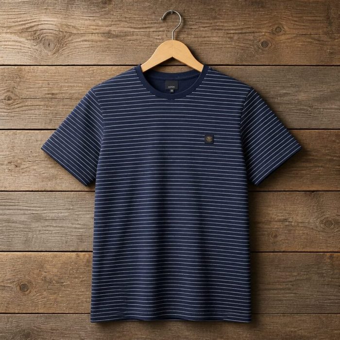 Men’s Fine Stripe Crew Neck T-Shirt – Navy Blue — image 1