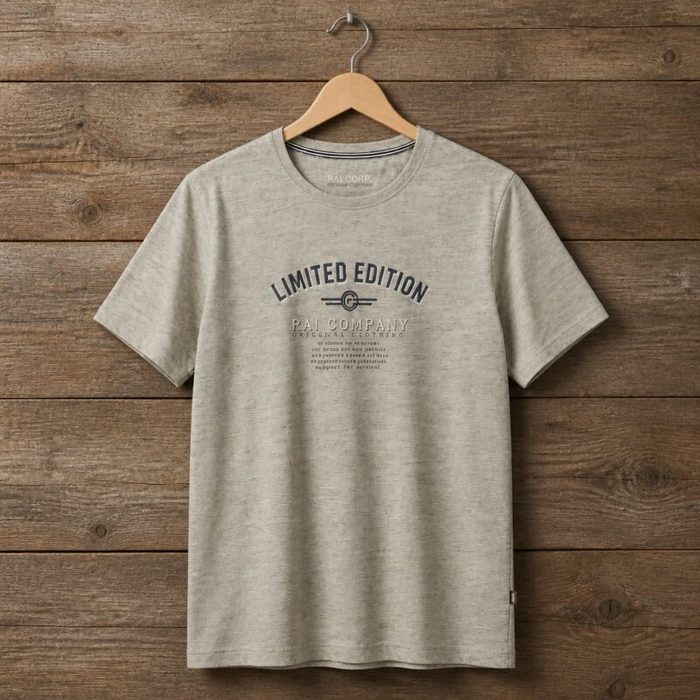 Men’s Graphic Crew Neck T-Shirt – Light Heather Beige — image 1