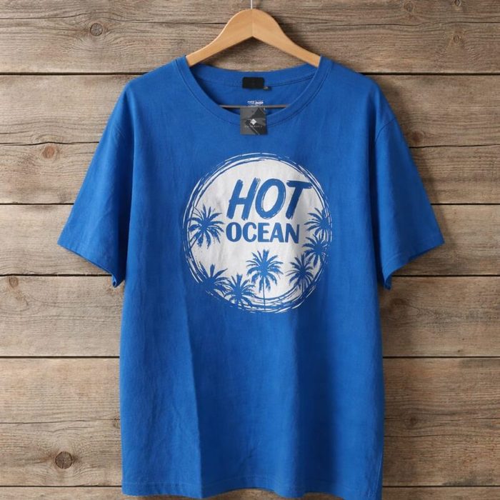 Men’s “Hot Ocean” Tropical Graphic Crew Neck T-Shirt – Royal Blue — image 1