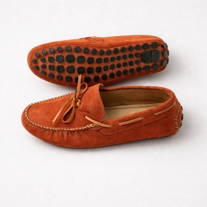 Men’s Laced Slip-On Suede Loafers / Driving Shoes – Orange