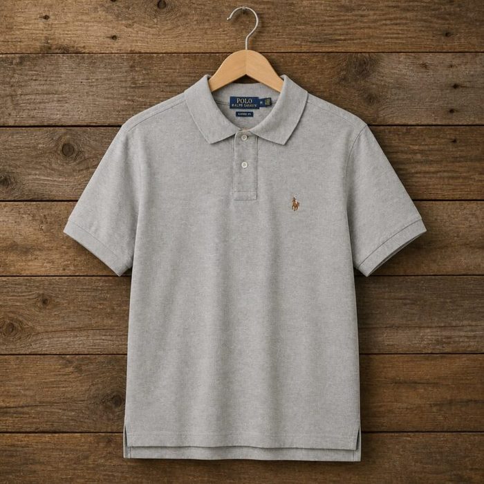 Men’s Premium Embroidered Color Pony Polo Shirt – Light Grey — image 1