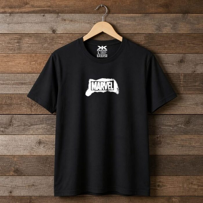 Men’s Marvel Logo Graphic Crew Neck T-Shirt – Black — image 1