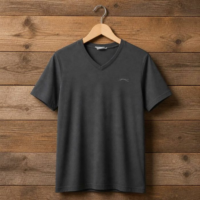 Men’s Minimalist Embroidered Logo V-Neck T-Shirt – Charcoal Grey — image 1