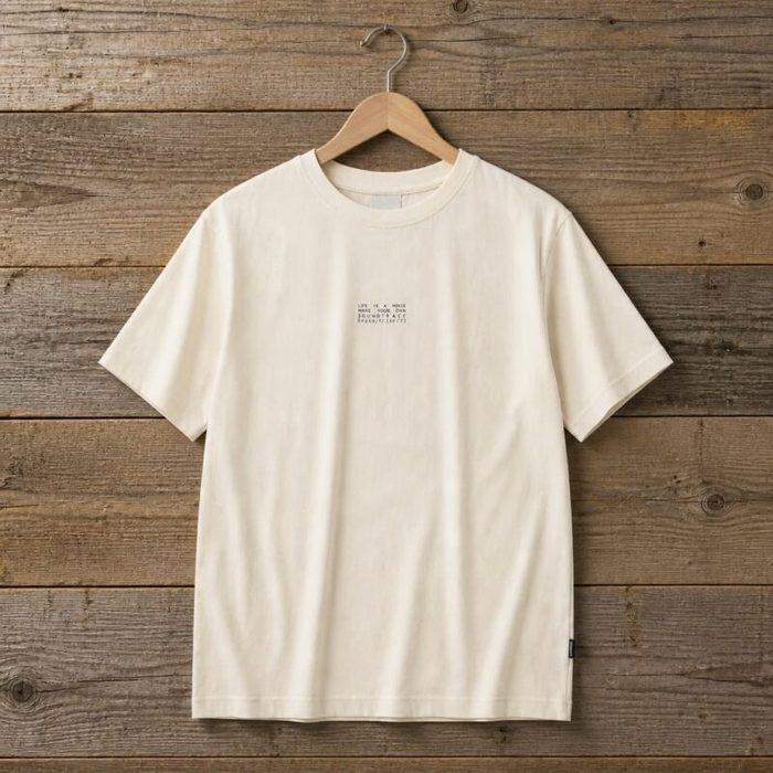 Men’s Minimalist Typography Graphic Crew Neck T-Shirt – Cream — image 1