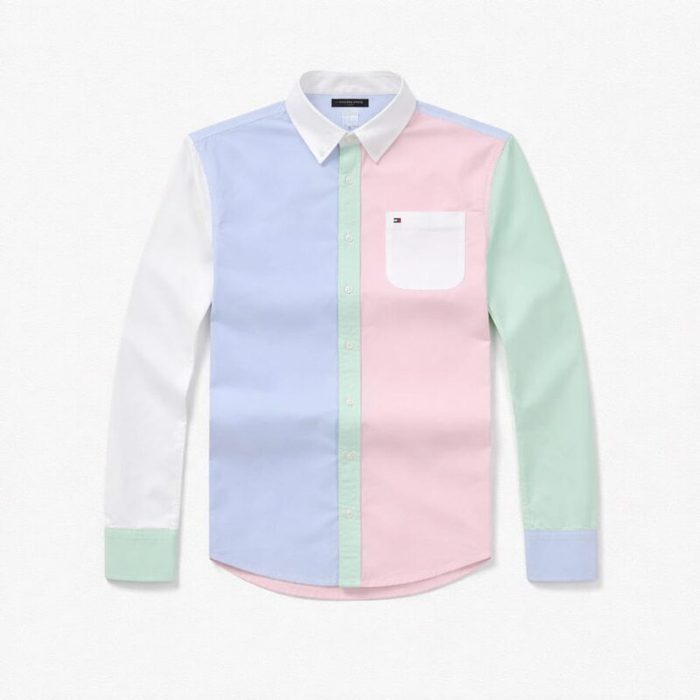 Men’s Multi- Color Block Oxford Long Sleeve Shirt – Blue/Pink/ Green/White — image 1