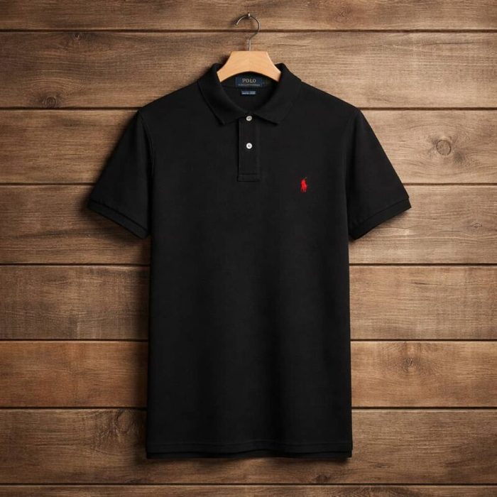 Men’s Pique Embroidered Short Sleeve Polo Shirt – Black — image 1