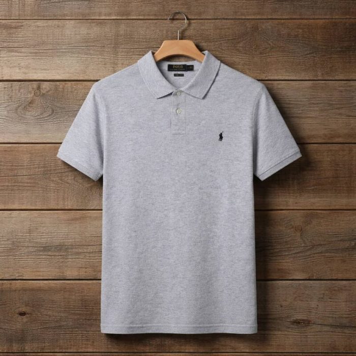 Men’s Pique Embroidered Short Sleeve Polo Shirt – Light Grey — image 1