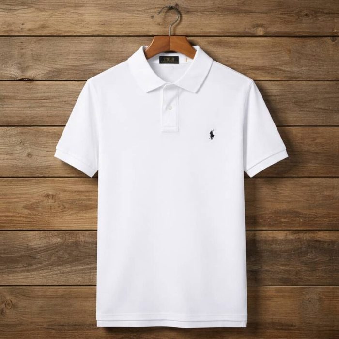 Men’s Pique Embroidered Short Sleeve Polo Shirt – White — image 1