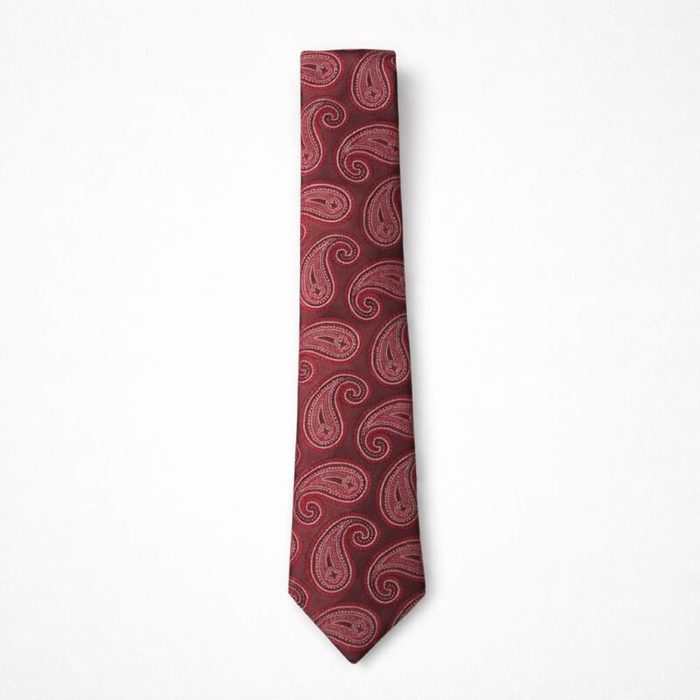 Mens Premium Crimson Red Paisley Jacquard Tie Pocket Square Set