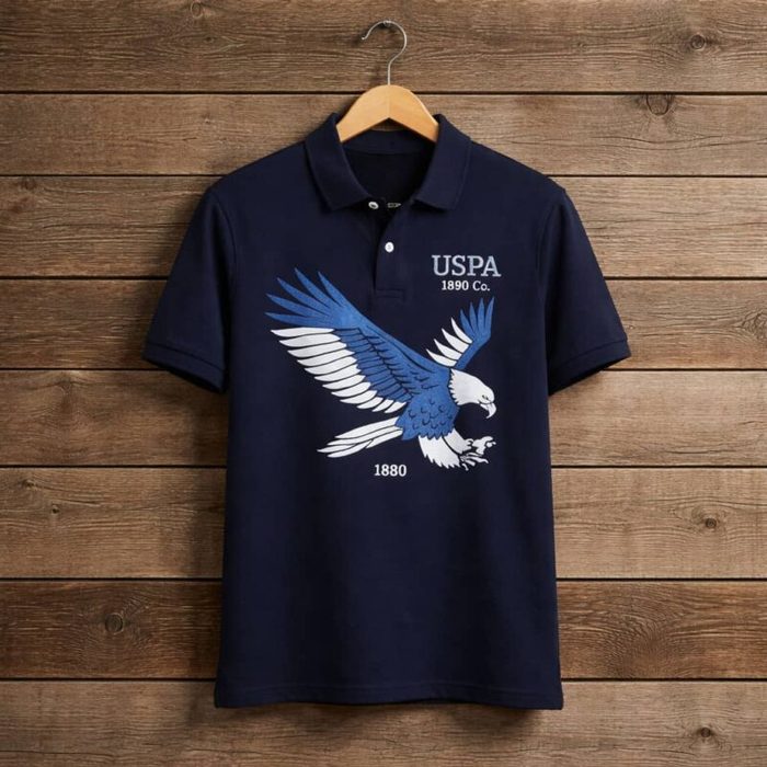 USPA Men’s Premium Eagle Graphic Polo Shirt – Navy Blue — image 1