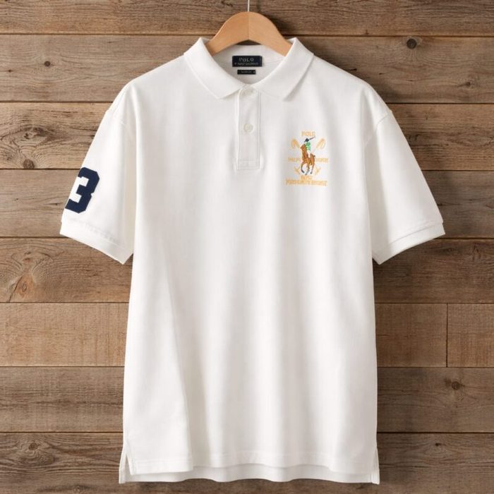 Men’s Premium Embroidery Crest Polo Shirt – White — image 1