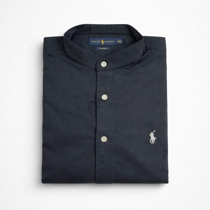 Mens Premium Mandarin Collar Oxford Long Sleeve Shirt Black