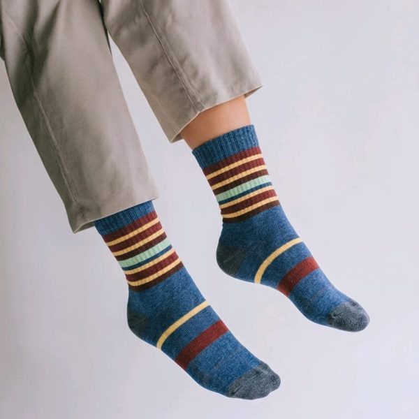 Men’s Premium Multi-Stripe Crew Socks – Navy/Burgundy/Yellow — image 1
