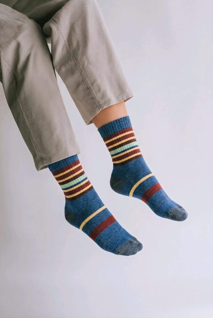 Men’s Premium Multi-Stripe Crew Socks – Navy/Burgundy/Yellow
